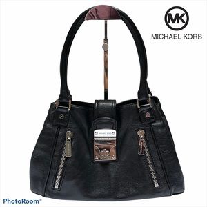 MICHAEL KORS  Black Pebble Leather Spacious Shoulder Bag With Turn-lock Closure